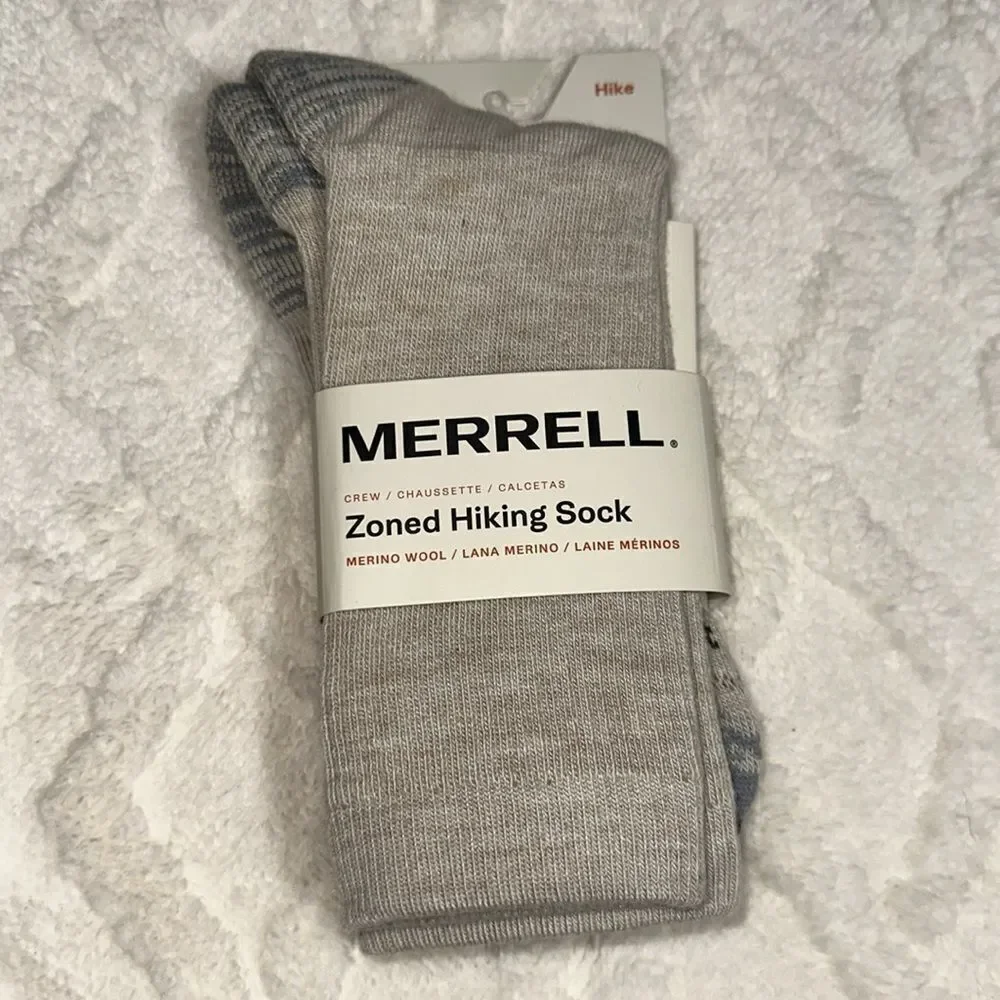 Merrell Men’s Light Tan Zoned Wool Crew Hiking Socks
